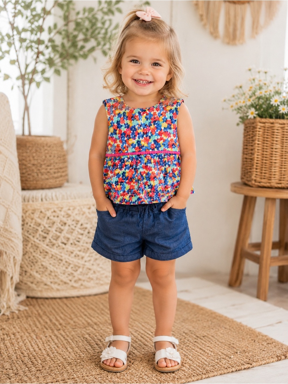 New Penelope Mack Vibrant Floral Top & High Waist Shorts Set 2T Toddler girl